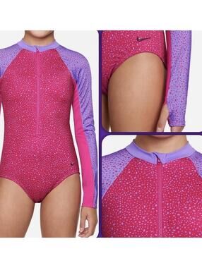 Nike Girls Long Sleeve One-Piece Swimsuit Pink Purple Size XL Modest NWOT